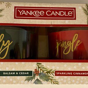 Yankee Candle Christmas tree cedar Gift Set 2x 3 Wick Balsam Cinnamon 12oz